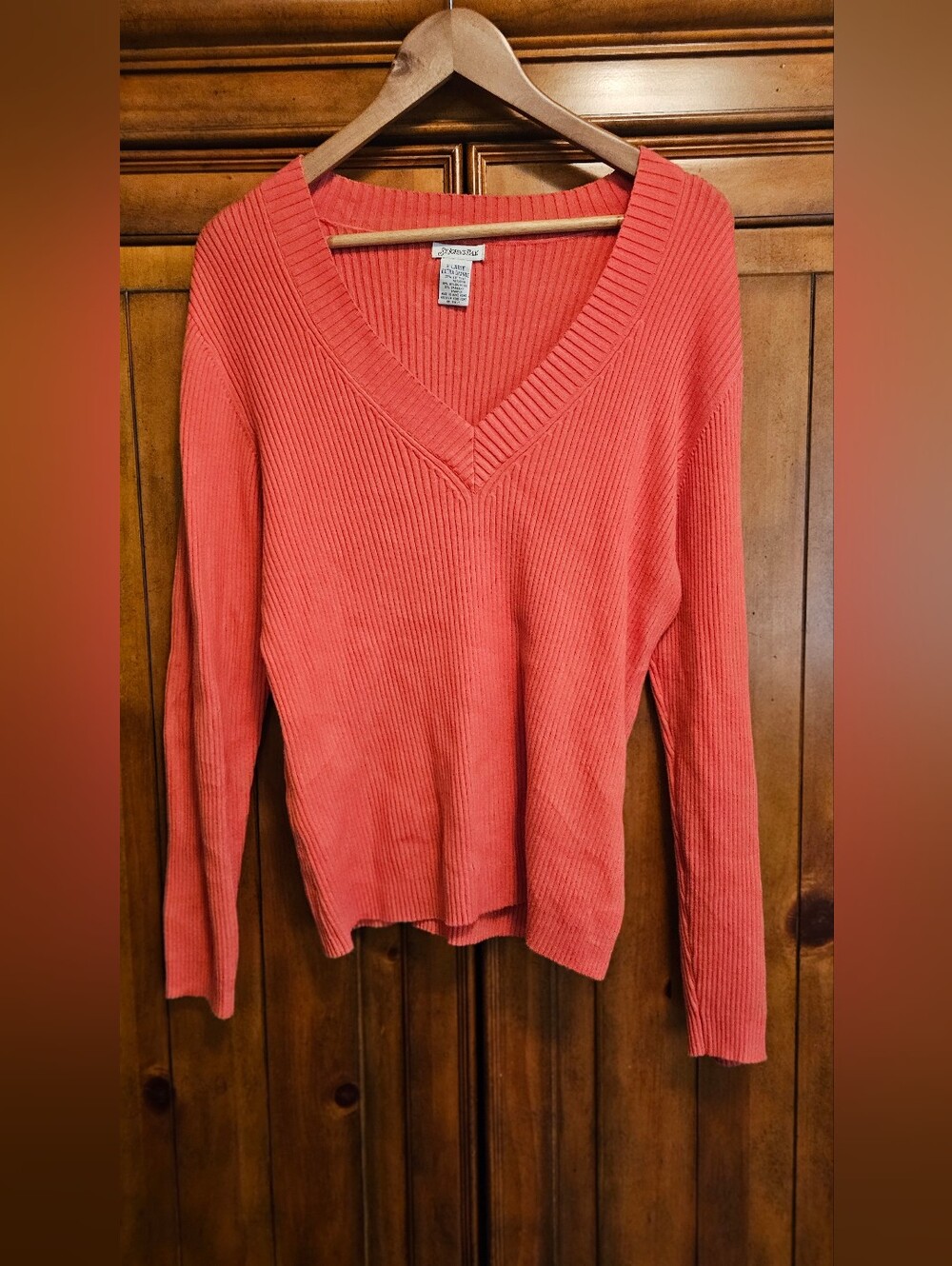 Vintage Ribbed V-Neck Knit Sweater Orange XL Y2K 90s